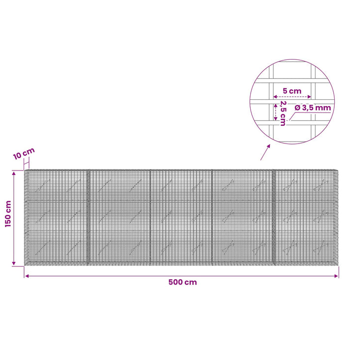 Gabion cu fir de 3,5 mm și plasă de 5x2,5 cm 500x10x150 cm WALTI