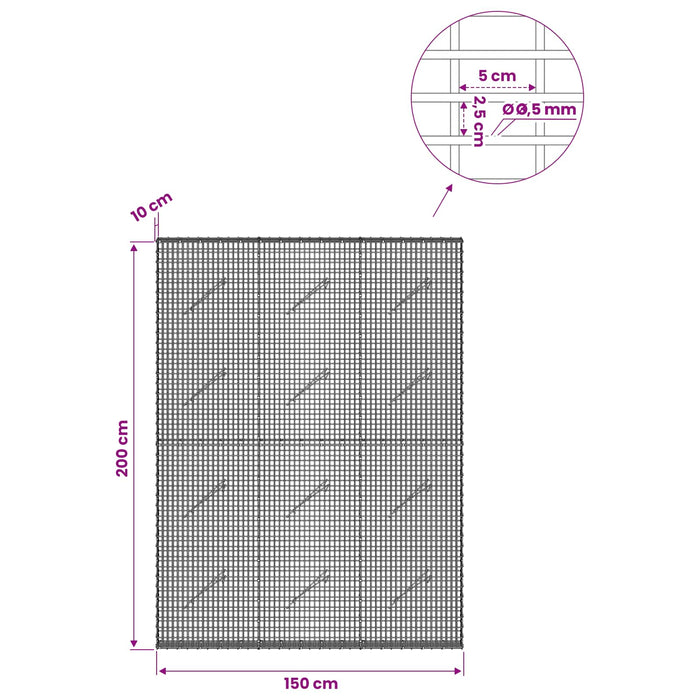 Gabion cu fir de 3,5 mm și plasă de 5x2,5 cm 150x10x200 cm - WALTI WALTI