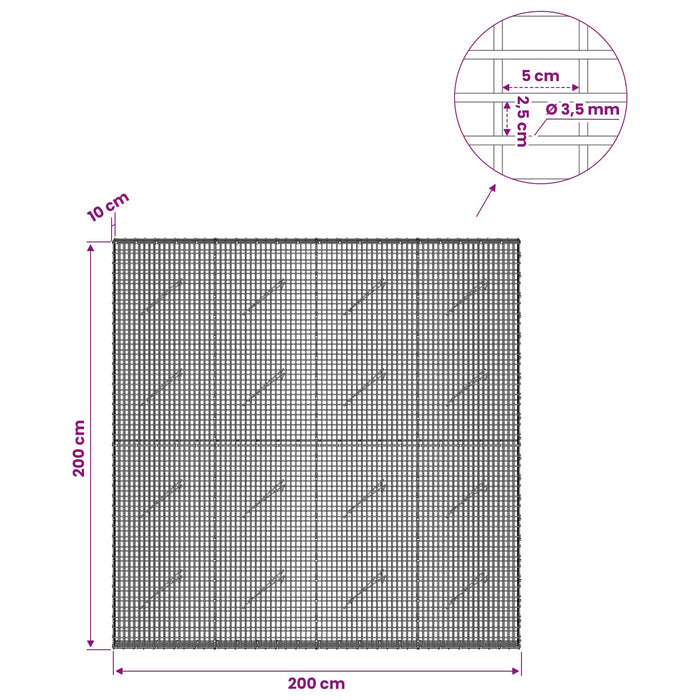 Gabion cu fir de 3,5 mm și plasă de 5x2,5 cm 200x10x200 cm - WALTI WALTI
