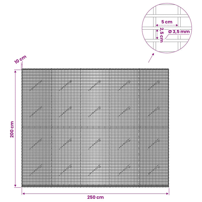 Gabion cu fir de 3,5 mm și plasă de 5x2,5 cm 250x10x200 cm - WALTI WALTI