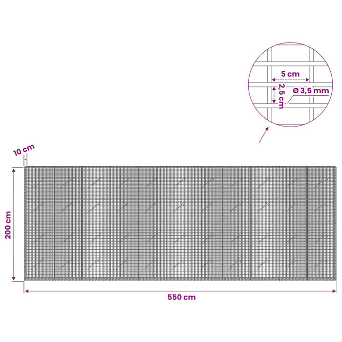 Gabion cu fir de 3,5 mm și plasă de 5x2,5 cm 550x10x200 cm WALTI