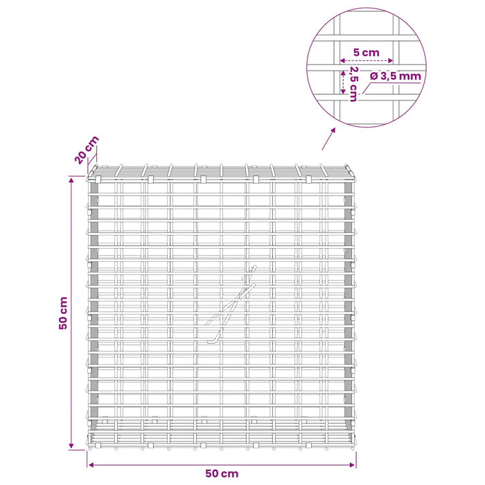 Gabion cu fir de 3,5 mm și plasă de 5x2,5 cm 50x20x50 cm WALTI