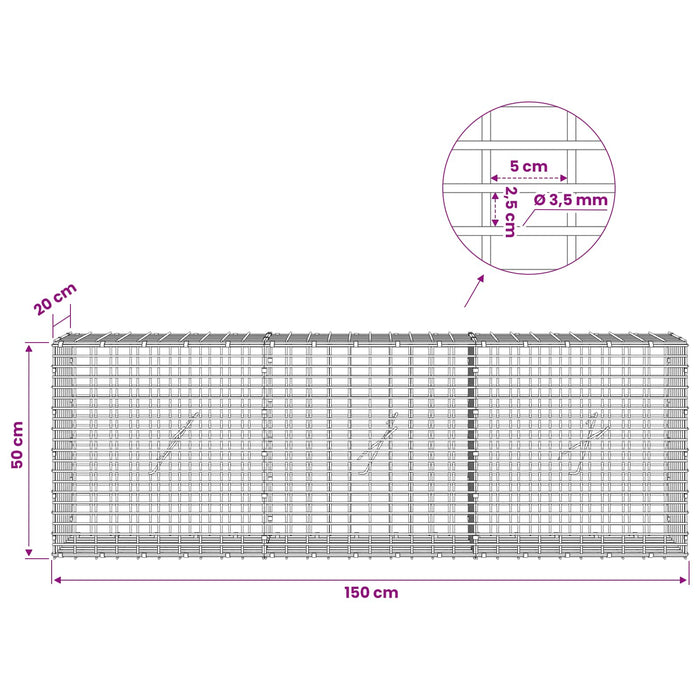 Gabion cu fir de 3,5 mm și plasă de 5x2,5 cm 150x20x50 cm - WALTI WALTI