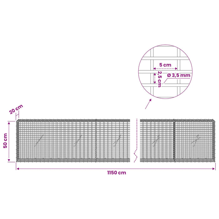 Gabion cu fir de 3,5 mm și plasă de 5x2,5 cm 1150x20x50 cm - WALTI WALTI