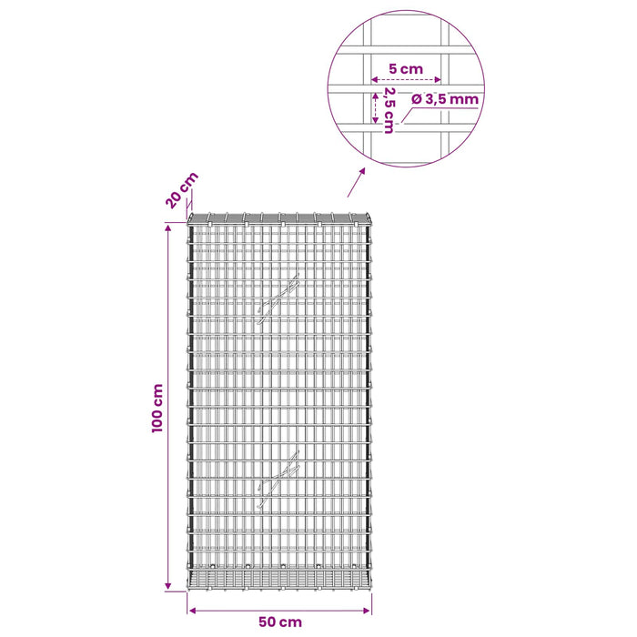 Gabion cu fir de 3,5 mm și plasă de 5x2,5 cm 50x20x100 cm - WALTI WALTI