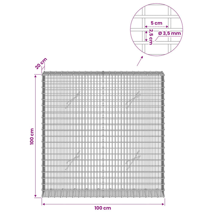 Gabion cu fir de 3,5 mm și plasă de 5x2,5 cm 100x20x100 cm WALTI