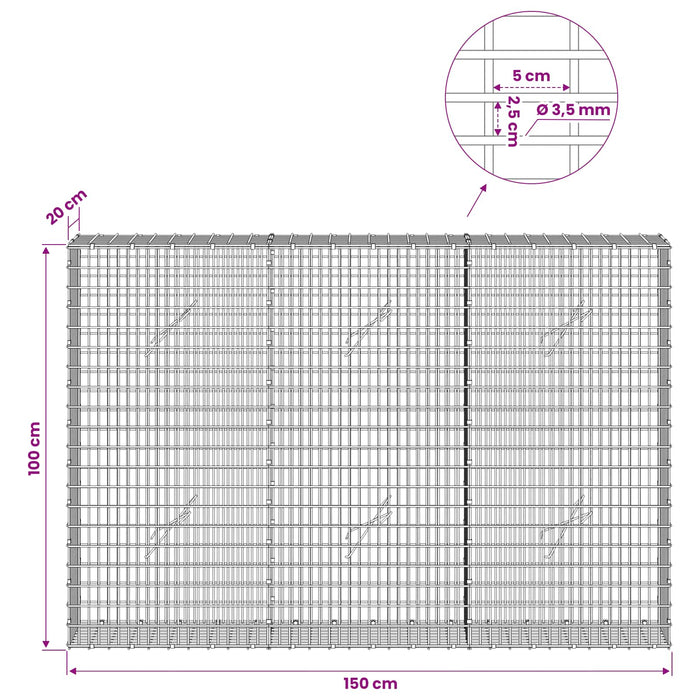Gabion cu fir de 3,5 mm și plasă de 5x2,5 cm 150x20x100 cm - WALTI WALTI