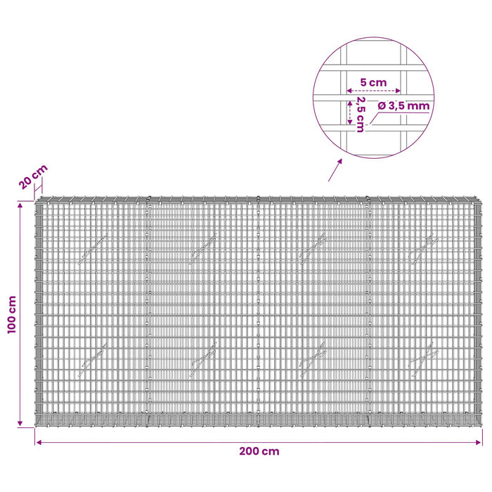 Gabion cu fir de 3,5 mm și plasă de 5x2,5 cm 200x20x100 cm WALTI