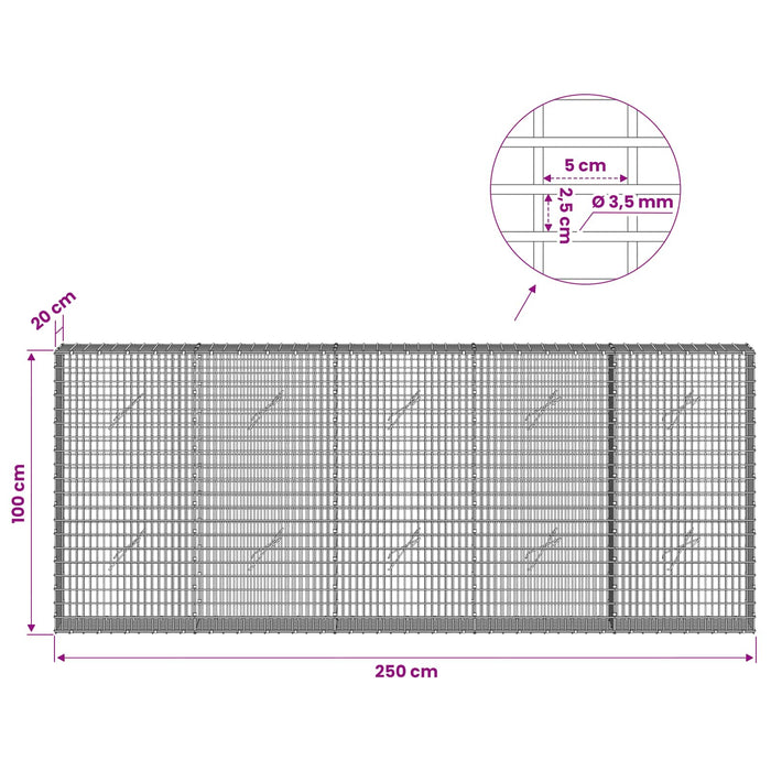 Gabion cu fir de 3,5 mm și plasă de 5x2,5 cm 250x20x100 cm WALTI