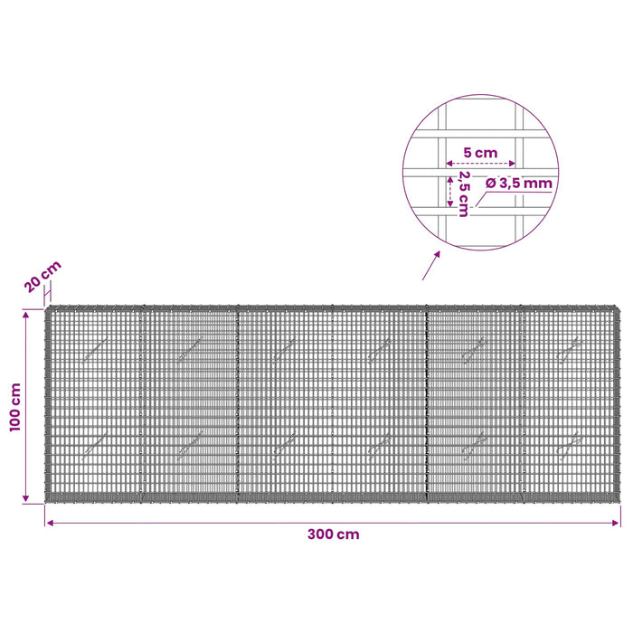 Gabion cu fir de 3,5 mm și plasă de 5x2,5 cm 300x20x100 cm WALTI