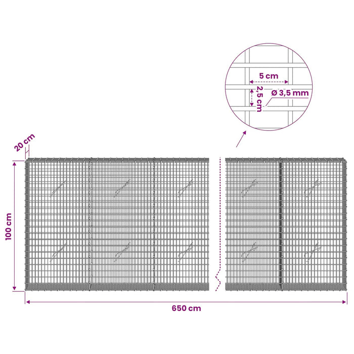 Gabion cu fir de 3,5 mm și plasă de 5x2,5 cm 650x20x100 cm WALTI