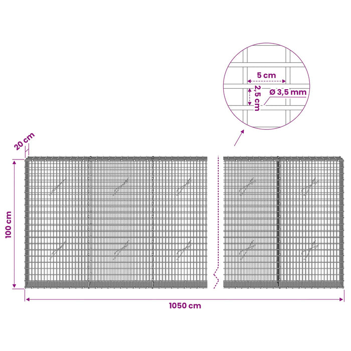 Gabion cu fir de 3,5 mm și plasă de 5x2,5 cm 1050x20x100 cm WALTI