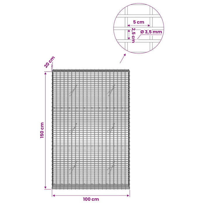 Gabion cu fir de 3,5 mm și plasă de 5x2,5 cm 100x20x150 cm WALTI