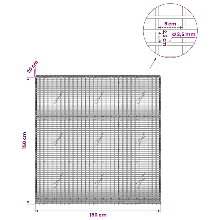 Gabion cu fir de 3,5 mm și plasă de 5x2,5 cm 150x20x150 cm - WALTI WALTI
