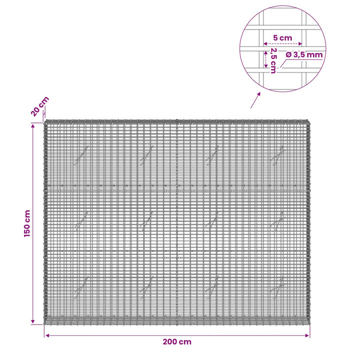 Gabion cu fir de 3,5 mm și plasă de 5x2,5 cm 200x20x150 cm - WALTI WALTI