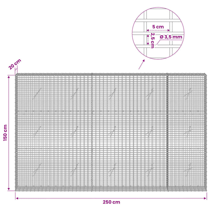Gabion cu fir de 3,5 mm și plasă de 5x2,5 cm 250x20x150 cm WALTI