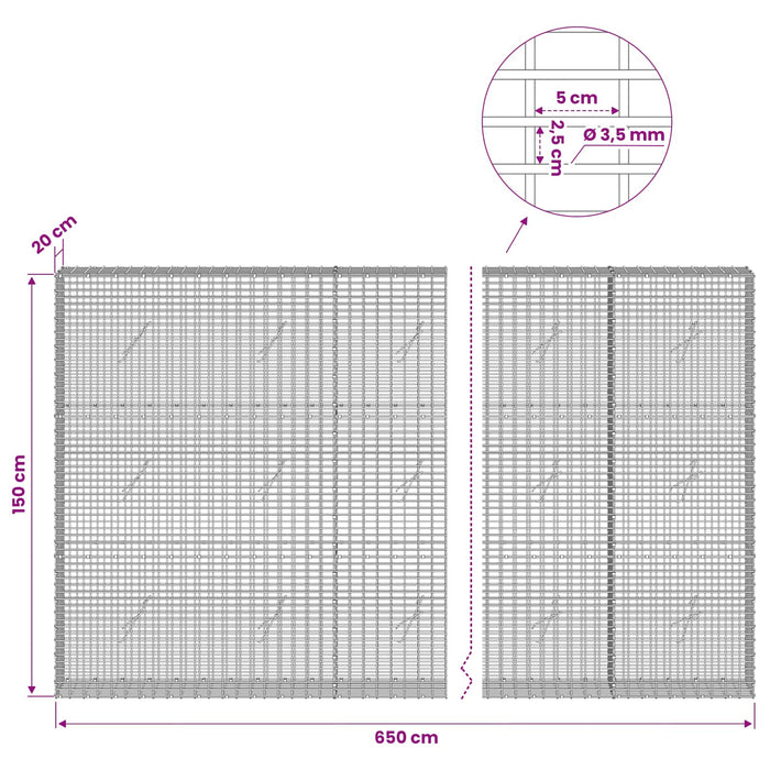 Gabion cu fir de 3,5 mm și plasă de 5x2,5 cm 650x20x150 cm WALTI