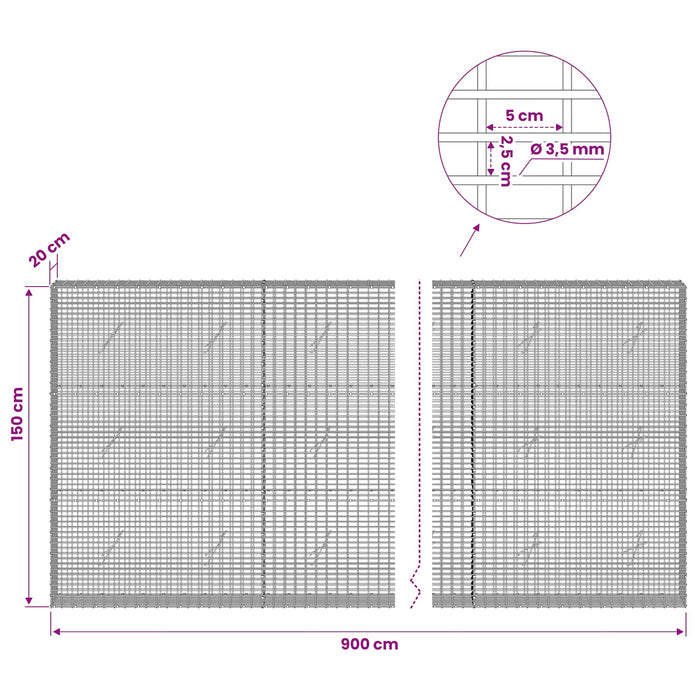 Gabion cu fir de 3,5 mm și plasă de 5x2,5 cm 900x20x150 cm WALTI