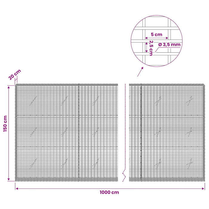 Gabion cu fir de 3,5 mm și plasă de 5x2,5 cm 1000x20x150 cm - WALTI WALTI