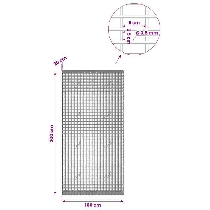 Gabion cu fir de 3,5 mm și plasă de 5x2,5 cm 100x20x200 cm WALTI