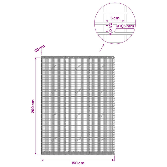 Gabion cu fir de 3,5 mm și plasă de 5x2,5 cm 150x20x200 cm - WALTI WALTI