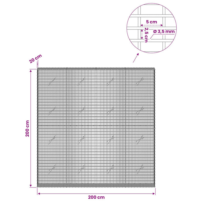 Gabion cu fir de 3,5 mm și plasă de 5x2,5 cm 200x20x200 cm - WALTI WALTI