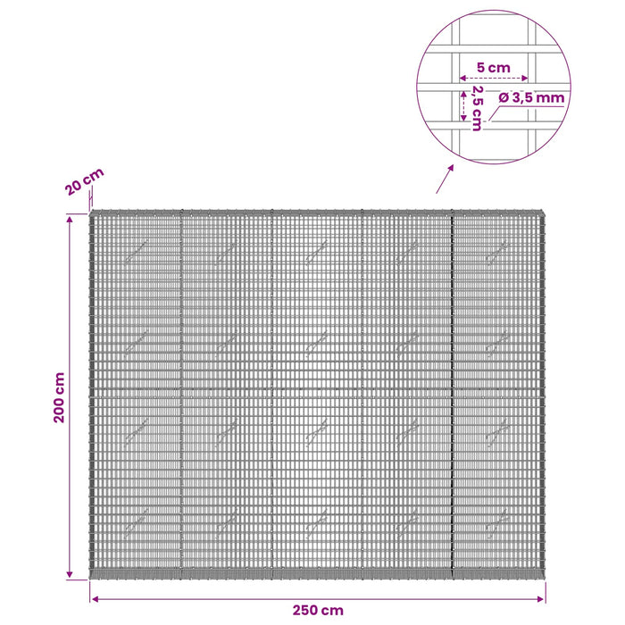 Gabion cu fir de 3,5 mm și plasă de 5x2,5 cm 250x20x200 cm - WALTI WALTI