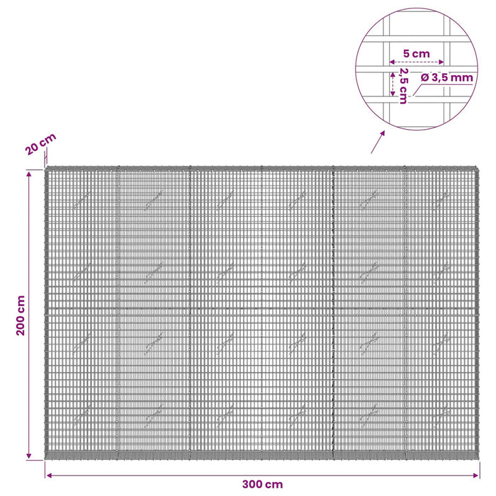 Gabion cu fir de 3,5 mm și plasă de 5x2,5 cm 300x20x200 cm WALTI