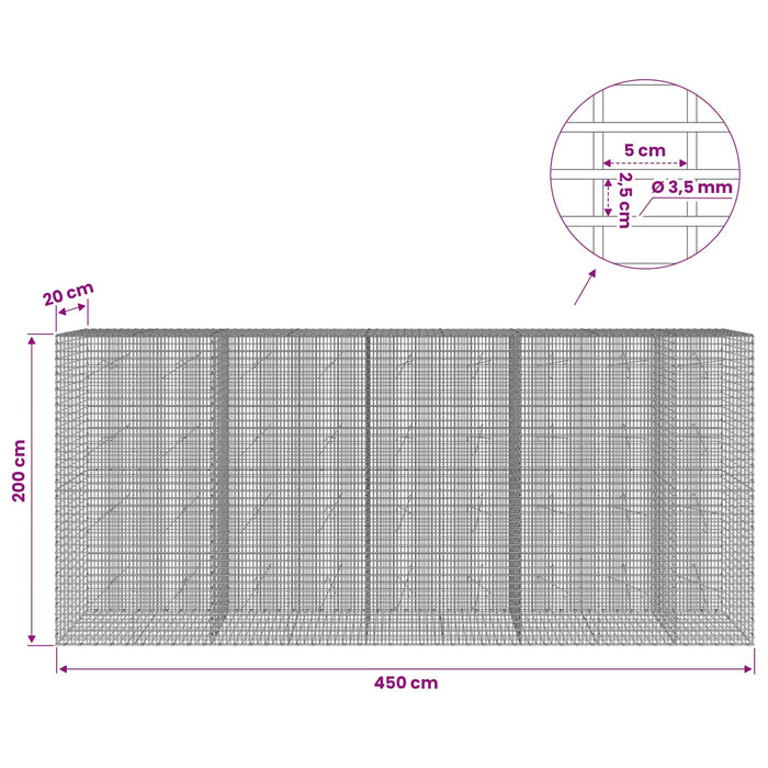 Gabion cu fir de 3,5 mm și plasă de 5x2,5 cm 450x20x200 cm WALTI