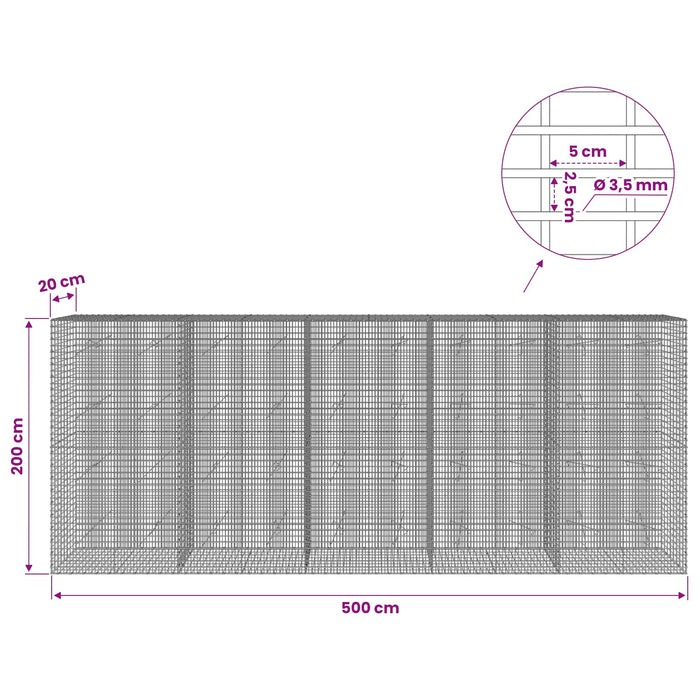 Gabion cu fir de 3,5 mm și plasă de 5x2,5 cm 500x20x200 cm - WALTI WALTI