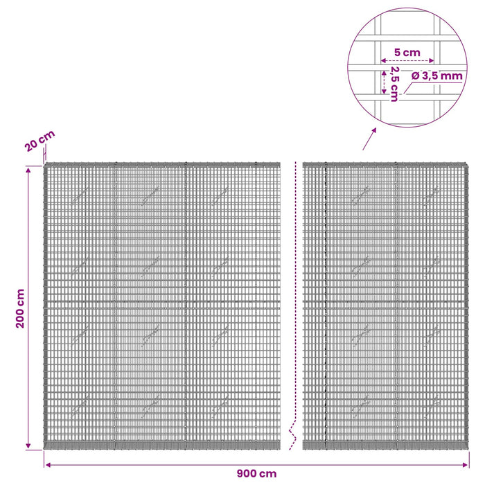 Gabion cu fir de 3,5 mm și plasă de 5x2,5 cm 900x20x200 cm WALTI