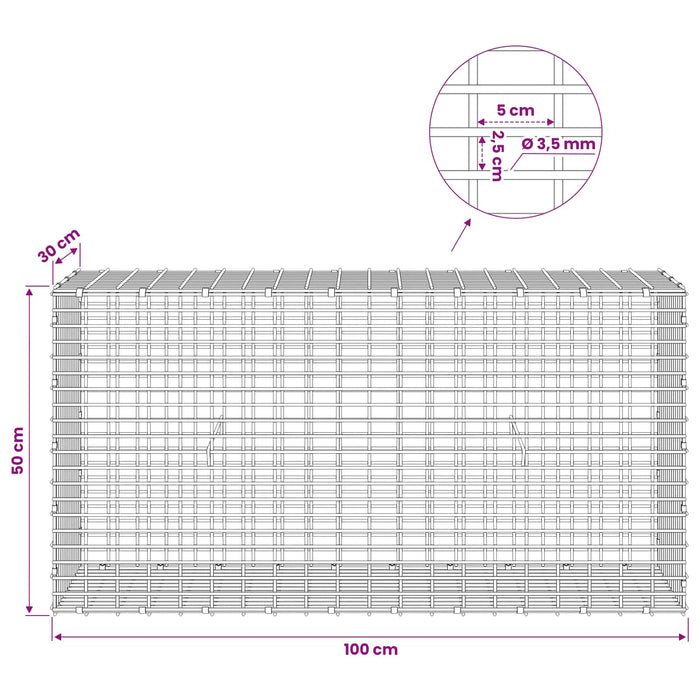 Gabion cu fir de 3,5 mm și plasă de 5x2,5 cm 100x30x50 cm WALTI