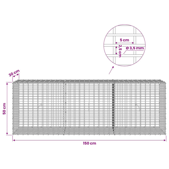 Gabion cu fir de 3,5 mm și plasă de 5x2,5 cm 150x30x50 cm WALTI