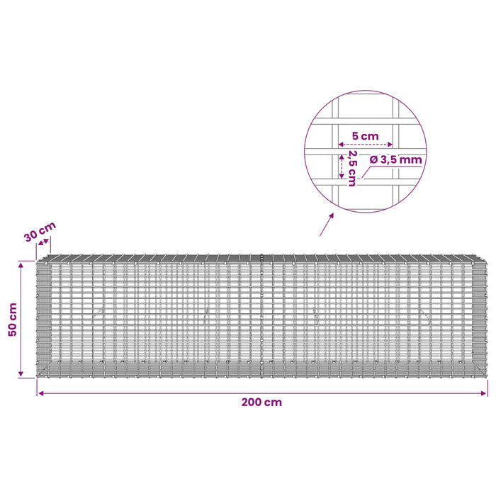 Gabion cu fir de 3,5 mm și plasă de 5x2,5 cm 200x30x50 cm - WALTI WALTI