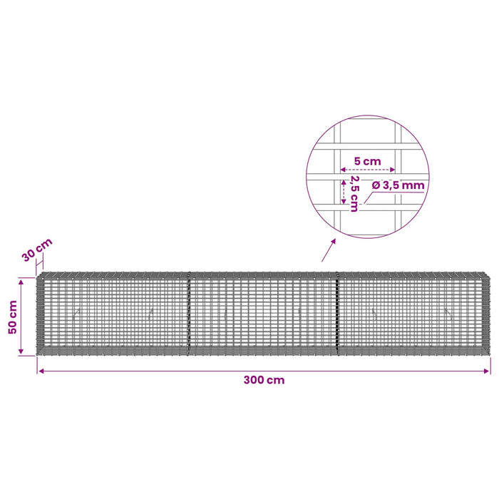 Gabion cu fir de 3,5 mm și plasă de 5x2,5 cm 300x30x50 cm WALTI