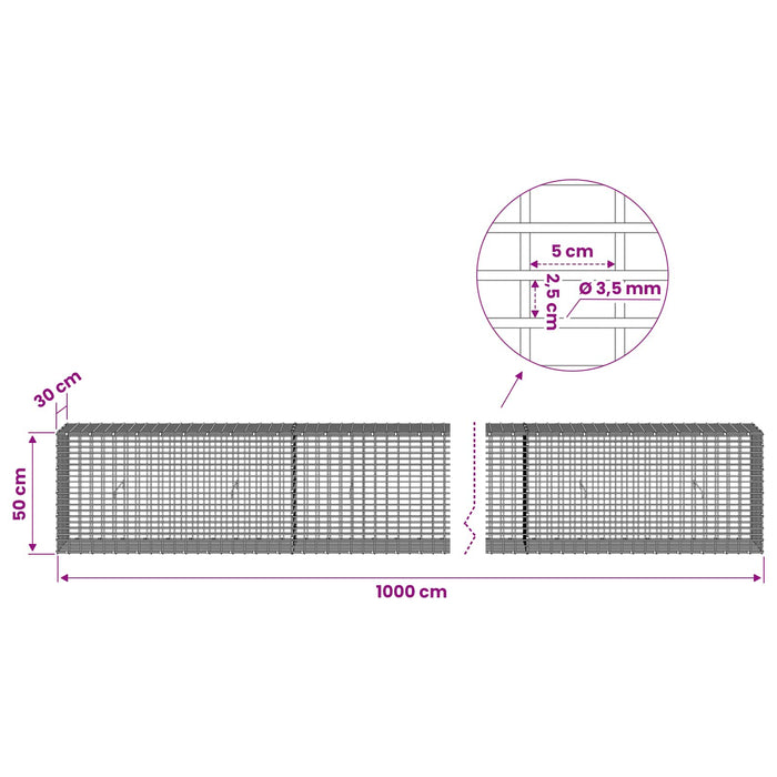 Gabion cu fir de 3,5 mm și plasă de 5x2,5 cm 1000x30x50 cm - WALTI WALTI