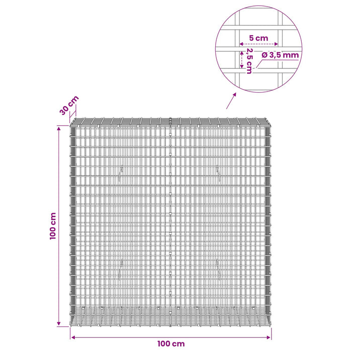 Gabion cu fir de 3,5 mm și plasă de 5x2,5 cm 100x30x100 cm WALTI