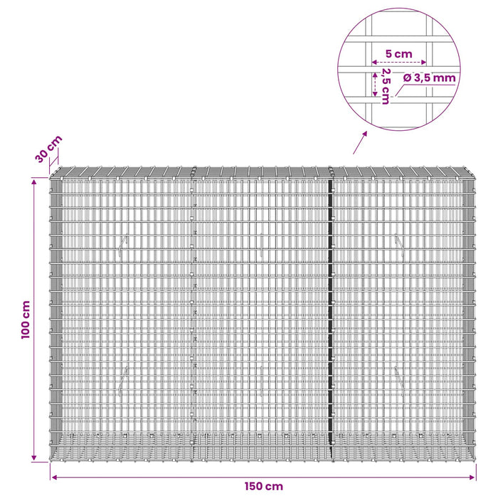 Gabion cu fir de 3,5 mm și plasă de 5x2,5 cm 150x30x100 cm WALTI