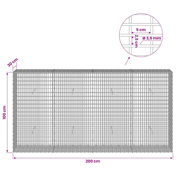 Gabion cu fir de 3,5 mm și plasă de 5x2,5 cm 200x30x100 cm WALTI