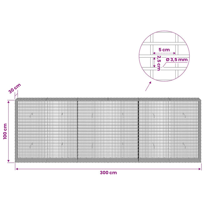Gabion cu fir de 3,5 mm și plasă de 5x2,5 cm 300x30x100 cm - WALTI WALTI