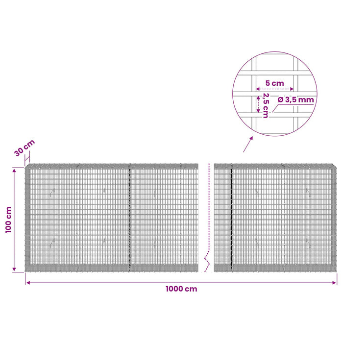 Gabion cu fir de 3,5 mm și plasă de 5x2,5 cm 1000x30x100 cm - WALTI WALTI