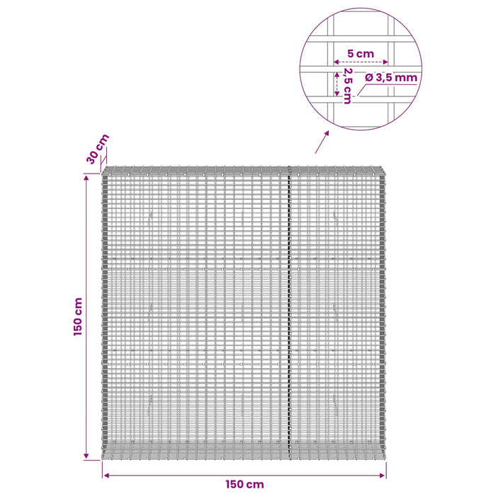 Gabion cu fir de 3,5 mm și plasă de 5x2,5 cm 150x30x150 cm WALTI