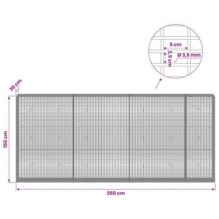 Gabion cu fir de 3,5 mm și plasă de 5x2,5 cm 350x30x150 cm WALTI