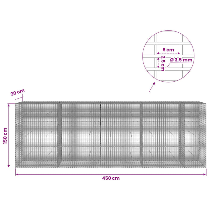 Gabion cu fir de 3,5 mm și plasă de 5x2,5 cm 450x30x150 cm WALTI