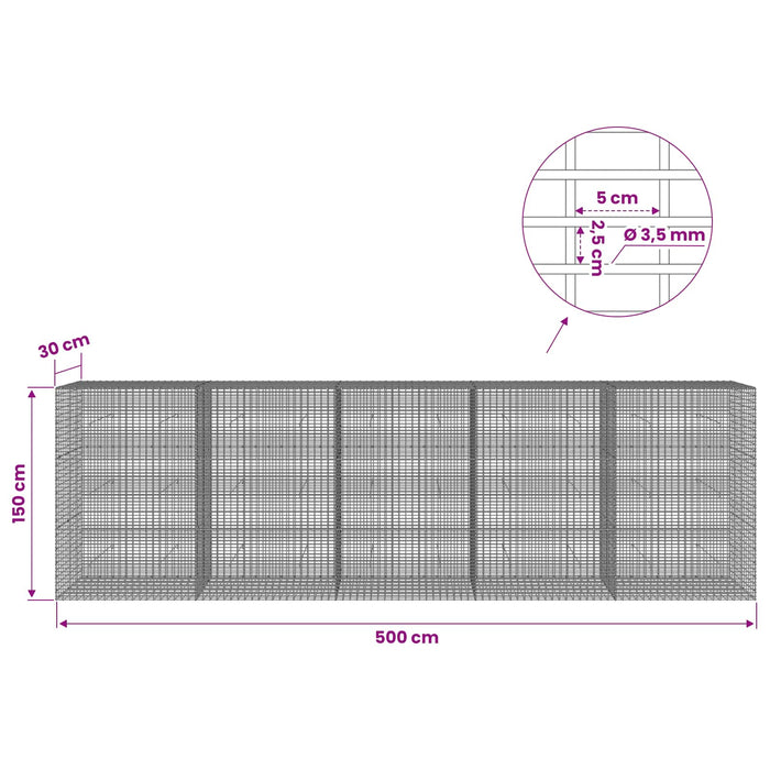 Gabion cu fir de 3,5 mm și plasă de 5x2,5 cm 500x30x150 cm WALTI