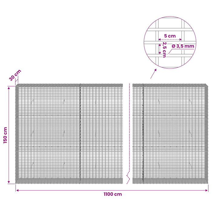 Gabion cu fir de 3,5 mm și plasă de 5x2,5 cm 1100x30x150 cm WALTI