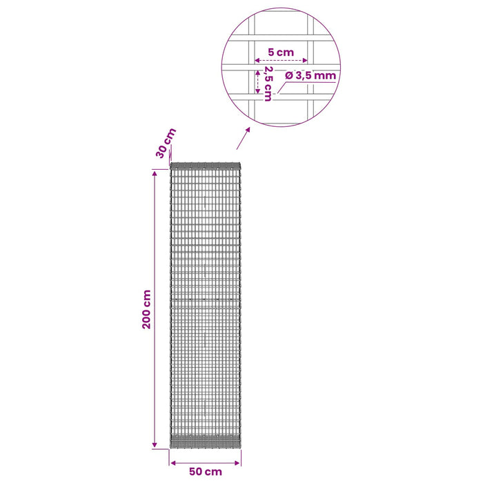 Gabion cu fir de 3,5 mm și plasă de 5x2,5 cm 50x30x200 cm - WALTI WALTI