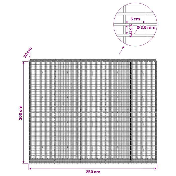 Gabion cu fir de 3,5 mm și plasă de 5x2,5 cm 250x30x200 cm WALTI