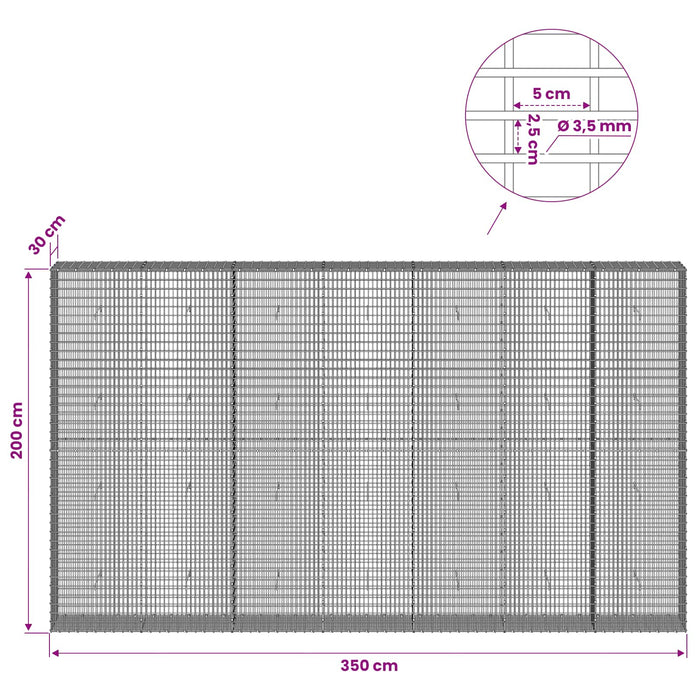 Gabion cu fir de 3,5 mm și plasă de 5x2,5 cm 350x30x200 cm WALTI