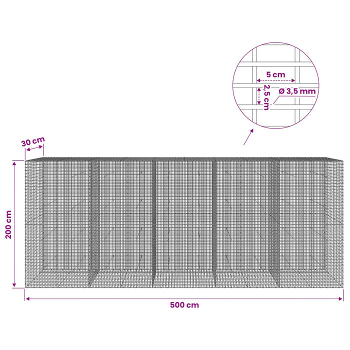 Gabion cu fir de 3,5 mm și plasă de 5x2,5 cm 500x30x200 cm - WALTI WALTI